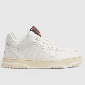 Gucci Unisex GG Re-Web Sneaker White Leather Low 3 CM Heel 785728
