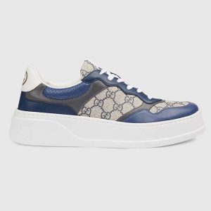 Gucci Unisex GG Sneaker Beige Blue GG Supreme Canvas Mid-Heel 669582