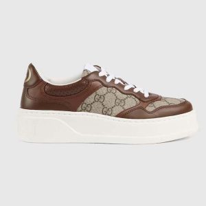 Gucci Unisex GG Sneaker Brown Leather Rubber Sole Mid-Heel 670408