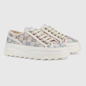 Gucci Unisex GG Sneaker Tennis 1977 Off White Canvas Lamé Crystals Low Heel