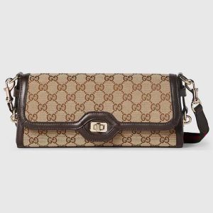 Gucci Unisex Luce Small Shoulder Bag Beige Ebony Original GG Canvas