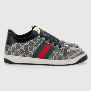 Gucci Unisex Screener Sneaker Black Grey GG Supreme Canvas Rubber Sole Low Heel Style ‎763525