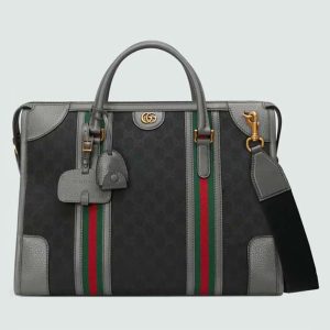 Gucci Unsiex Bauletto Large Duffle Bag Black Original GG Canvas Double G 715671