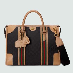 Gucci Unsiex Bauletto Large Duffle Bag Brown Original GG Canvas Double G 715671