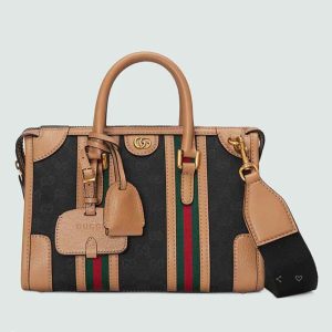 Gucci Unsiex GG Bauletto Small Top Handle Bag Black Original GG Canvas 715772