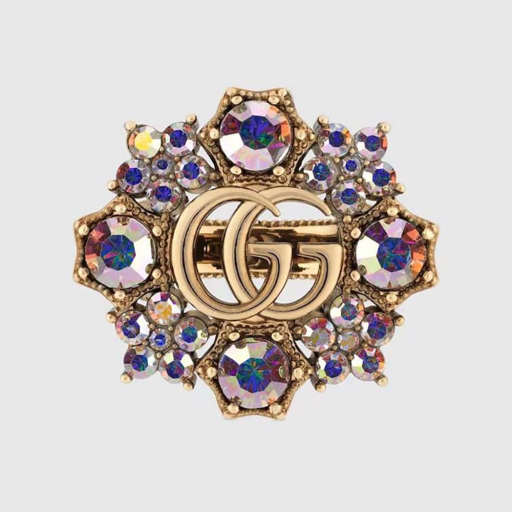 Home 9 Gucci Women Double G Crystal Flower Ring