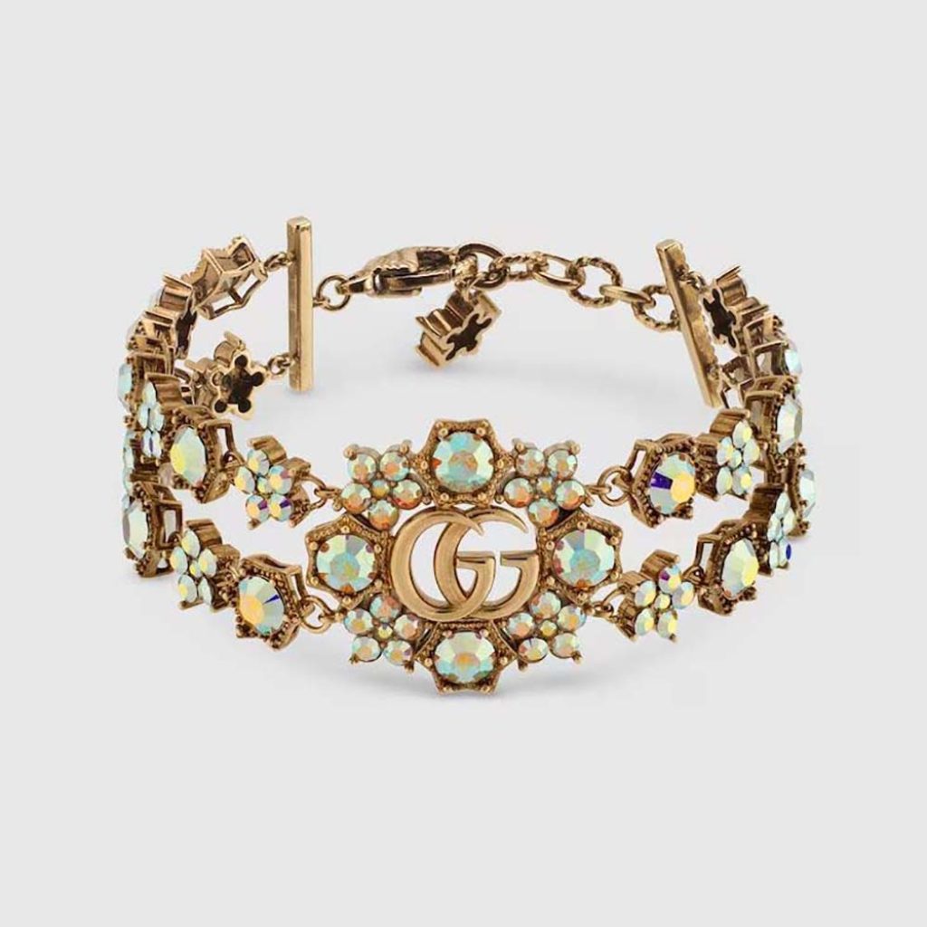 Home 11 Gucci Women Double G Crystal Flowers Bracelet
