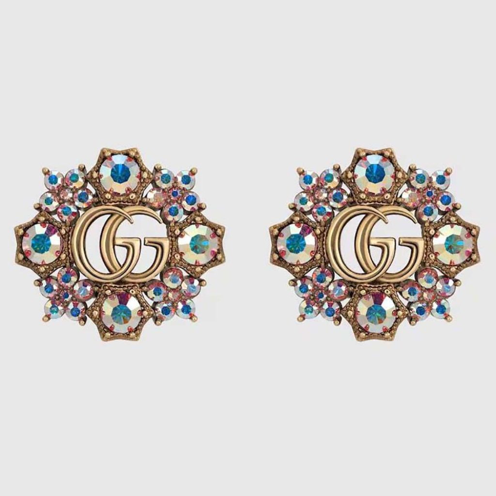 Home 9 Gucci Women Double G Crystal Flowers Earrings