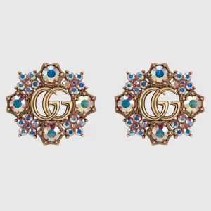 Gucci Women Double G Crystal Flowers Earrings