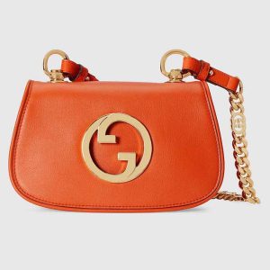 Gucci Women GG Blondie Mini Shoulder Bag Orange Leather Round Interlocking G Chain 724645