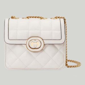 Gucci Women GG Deco Mini Shoulder Bag White Quilted Leather Interlocking G 741457