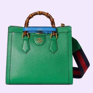 Gucci Women GG Diana Small Tote Bag Green Leather Double G Bamboo Handles 702721