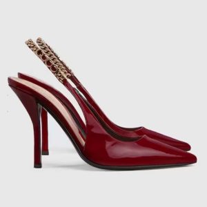 Gucci Women GG Gucci Signoria Slingback Pump Red Patent Leather High Heel 783821