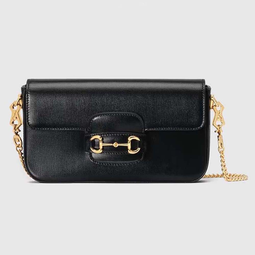 Gucci Women GG Horsebit 1955 Mini Bag Black Leather Horsebit Flap Closure 752002