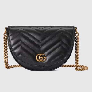 Gucci Women GG Marmont Matelassé Chain Mini Bag Black Chevron Leather Double G 746431