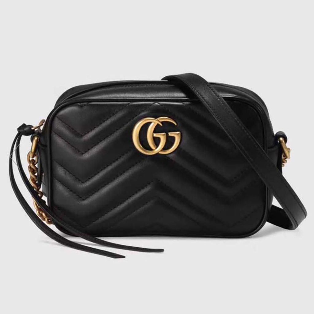 Home 11 Gucci Women GG Marmont Matelassé Mini Bag Black Matelassé Chevron Leather Double G 448065