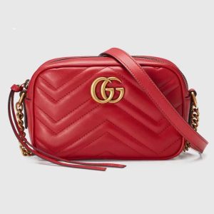 Gucci Women GG Marmont Matelassé Mini Bag Red Matelassé Chevron Leather 448065 (1) Gucci Women GG Marmont Matelassé Mini Bag Red Matelassé Chevron Leather 448065
