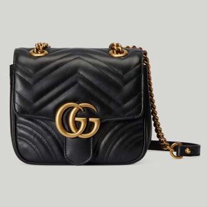Gucci Women GG Marmont Matelassé Mini Shoulder Bag Black Chevron Leather 739682