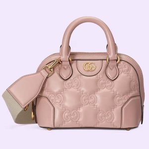 Gucci Women GG Matelassé Handbag Pink GG Leather Double G Zip Closure 727793