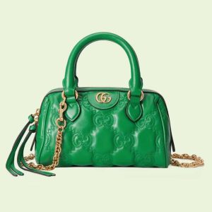 Gucci Women GG Matelassé Leather Top Handle Bag Bright Green Double G 702251
