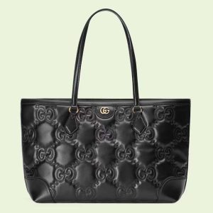 Gucci Women GG Matelassé Medium Tote Black GG Leather Double G 631685