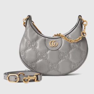 Gucci Women GG Matelassé Mini Bag Grey GG Matelassé Leather Double G 739736