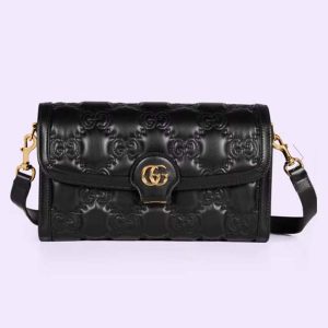 Gucci Women GG Matelassé Small Bag Black Double G 724529
