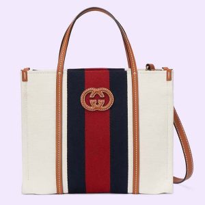 Gucci Women GG Small Interlocking G Tote Bag White Cotton Canvas 727728