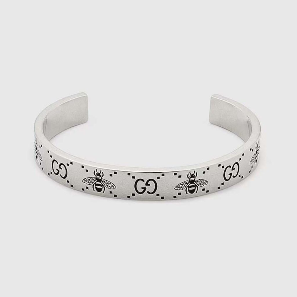 Home 7 Gucci Women GG and Bee Engraved Cuff Bracelet