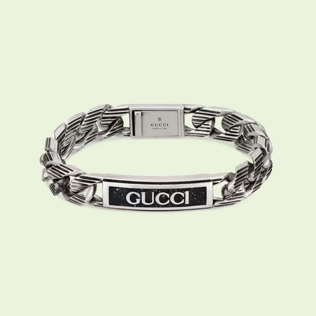 Home 10 Gucci Women Gucci Logo Thin Enamel Bracelet in Silver
