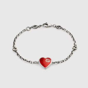 Gucci Women Heart Bracelet with Interlocking G-Red