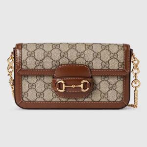 Gucci Women Horsebit 1955 Mini Bag Beige Ebony GG Supreme Canvas 752002