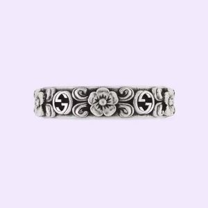 Gucci Women Interlocking G and Flower Ring in Silver
