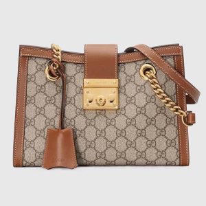 Gucci Women Padlock Small GG Shoulder Bag Beige Ebony GG Supreme Canvas Brown Leather 498156
