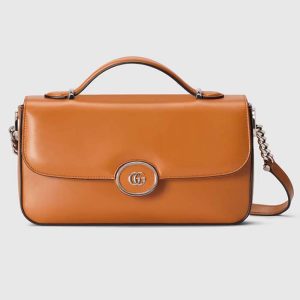Gucci Women Petite GG Small Shoulder Bag Orange Leather Double G 739721