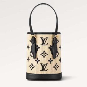 Louis Vuitton LV Unisex Nano Bucket Black Lotus Cotton Cowhide Leather M82418