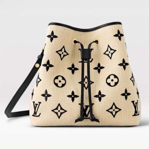 Louis Vuitton LV Unisex Néonoé MM Black Lotus Cotton Cowhide Leather M23080
