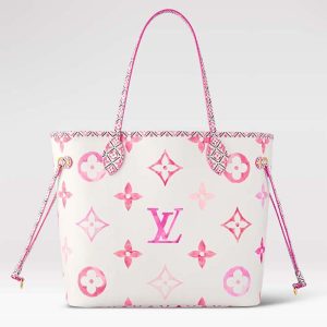 Louis Vuitton LV Unisex Neverfull MM Pink Monogram Coated Canvas Textile Lining M22980