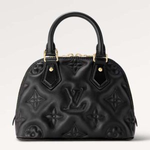Louis Vuitton LV Women Alma BB Handbag Black Quilted Embroidered Smooth Calf Leather M59793