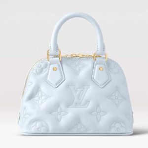 Louis Vuitton LV Women Alma BB Handbag Blue Quilted Embroidered Smooth Calf Leather M59822