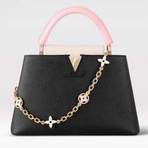 Louis Vuitton LV Women Capucines MM Handbag Black Pink Taurillon Leather M22512 (1) Louis Vuitton LV Women Capucines MM Handbag Black Pink Taurillon Leather M22512