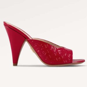 Louis Vuitton LV Women Super Mule Red Monogram-Debossed Patent Calf Leather 10 CM Heel (1) Louis Vuitton LV Women Super Mule Red Monogram-Debossed Patent Calf Leather 10 CM Heel