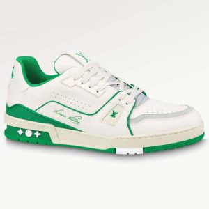 Louis Vuitton Unisex LV Trainer Sneaker Green Grained Calf Leather Rubber Initials