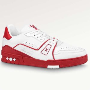 Louis Vuitton Unisex LV Trainer Sneaker Red Calf Leather Rubber Outsole Initials 1AAGZO