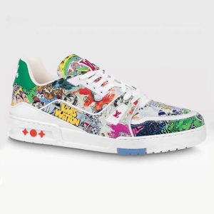 Louis Vuitton Unisex LV Trainer Sneaker White Printed Canvas Rubber 1AB9XC