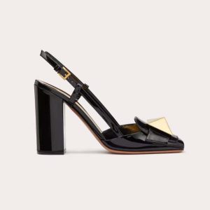 Valentino Women One Stud Patent Leather Slingback Pump 100mm-Black WS0ER2LAF_0NO