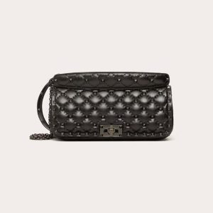 Valentino Women Rockstud Spike Calfskin Shoulder Bag-Black WB0K71JVU