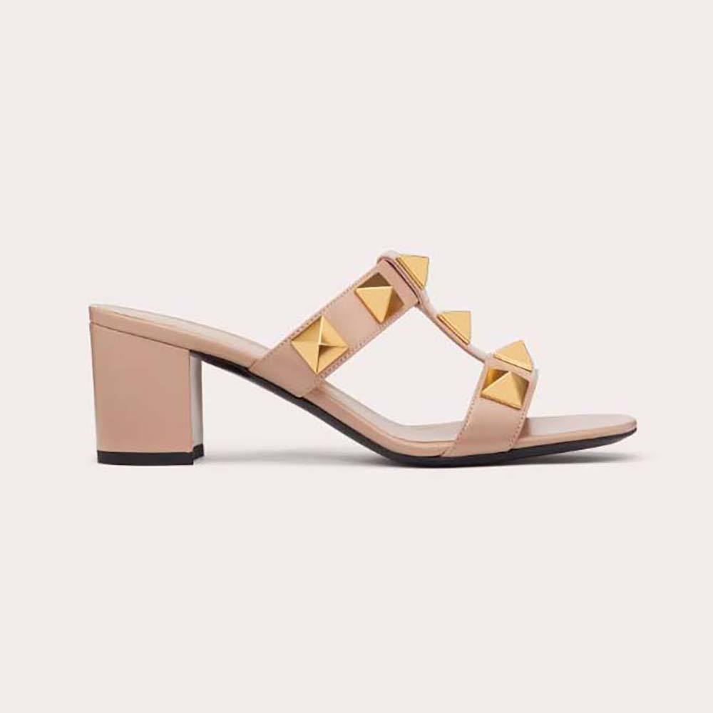 Valentino Women Roman Stud Calfskin Slide Sandal 60mm-Pink 1W2S0EP5ZWM_GF9