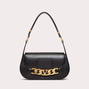 Valentino Women Vlogo Chain Shoulder Bag in Calfskin-Black WB0K80ZHF