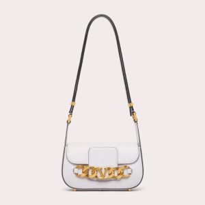 Valentino Women Vlogo Chain Small Calfskin Shoulder Bag-White WB0K81ZHF